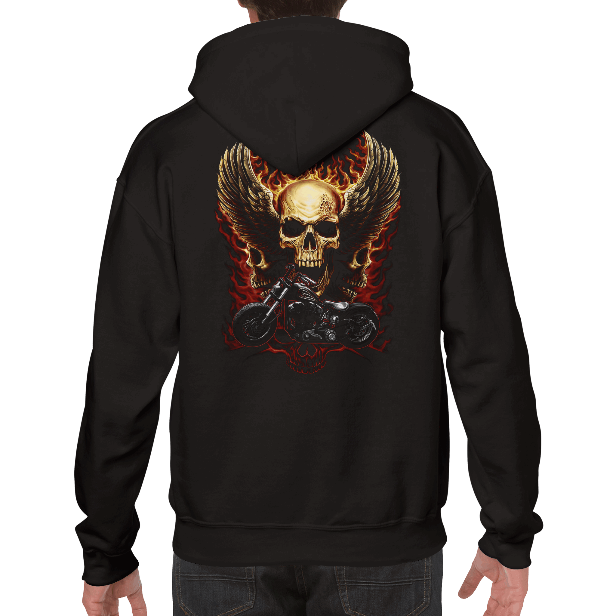 Skull Flames Motorcycle Premium Graphic Pullover Hoodie Skull Flames Motorcycle Premium Graphic Pullover Hoodie