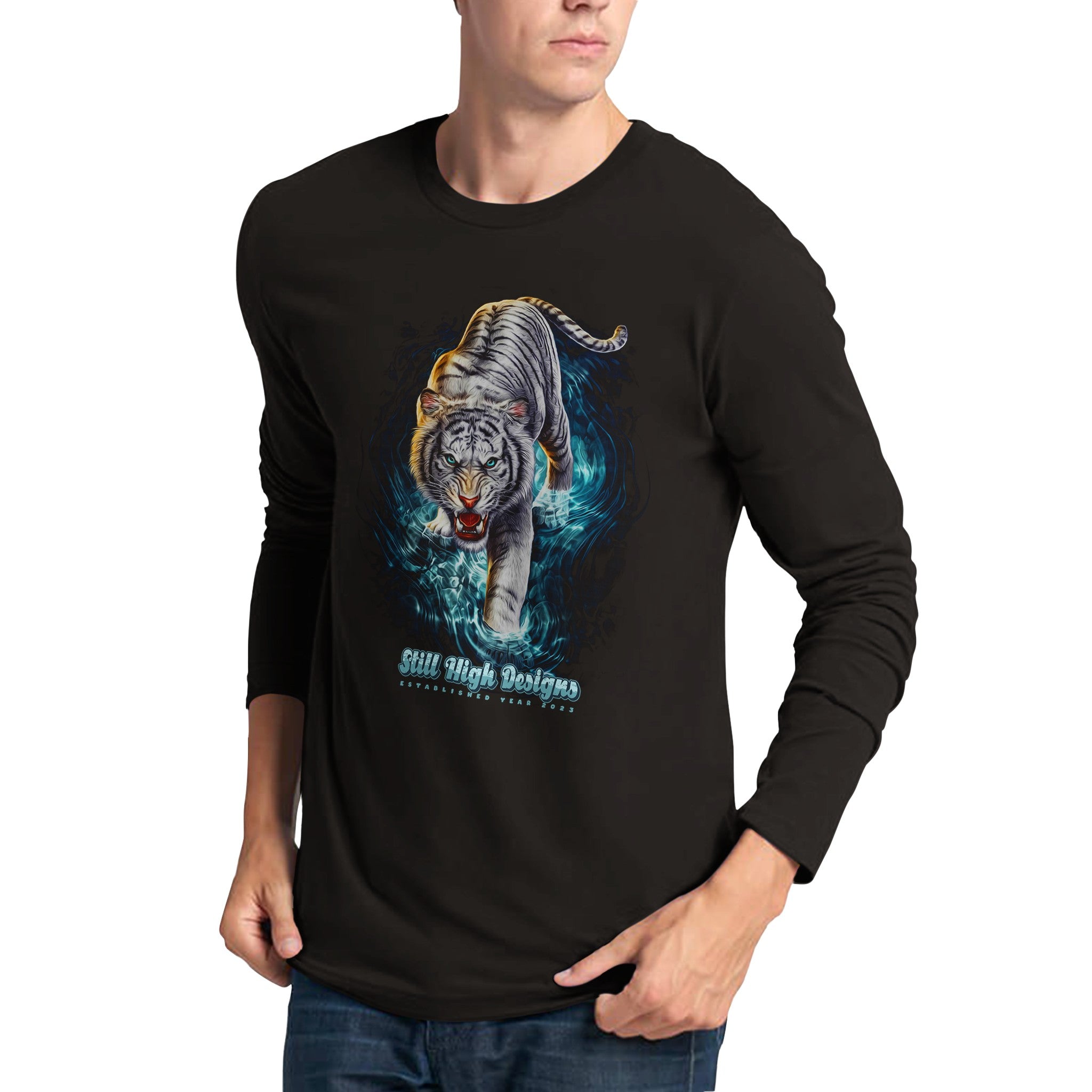 White Tiger River Premium Graphic Long Sleeve T-Shirt