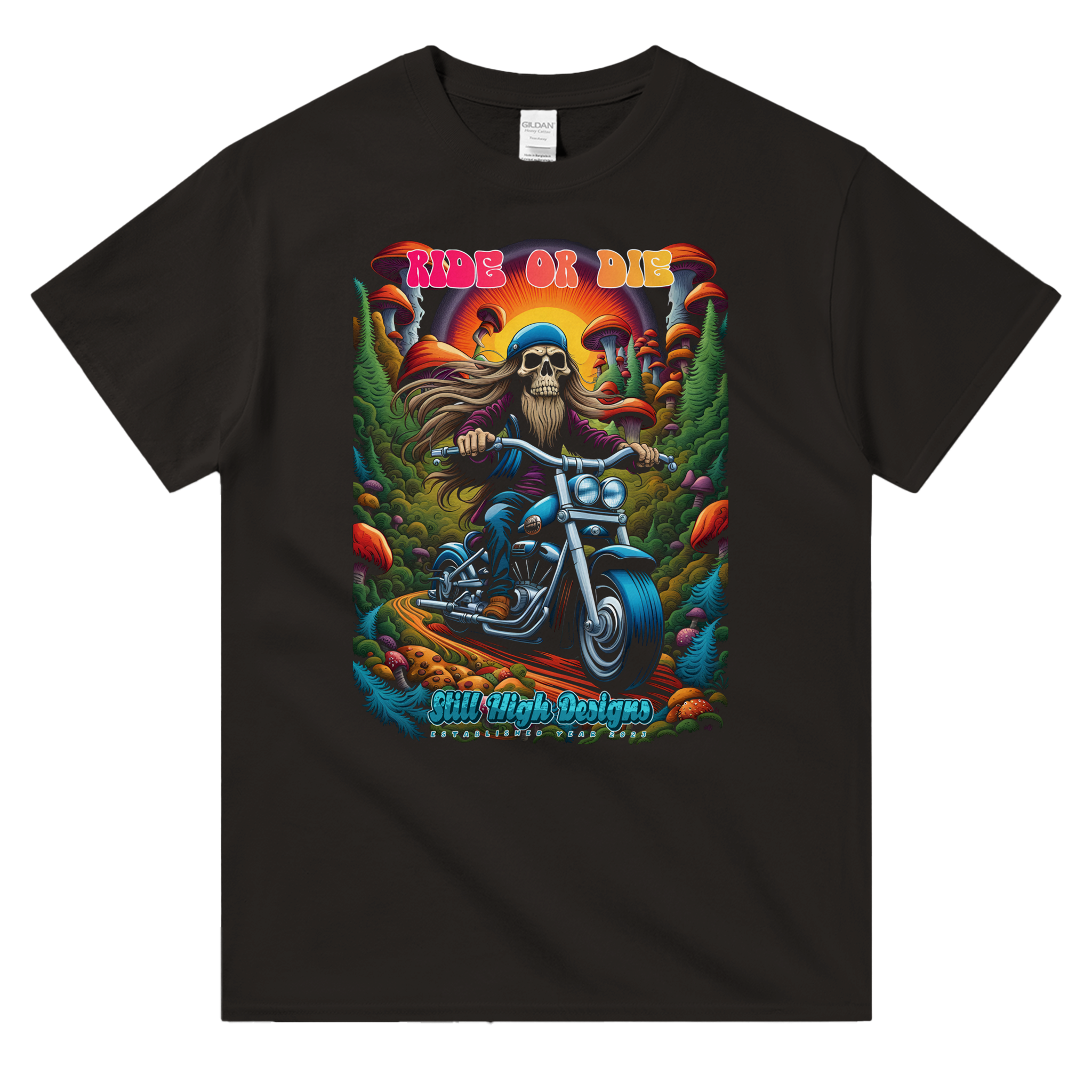 "Ride or Die Cruiser" Motorcycle Mushroom Graphic T-Shirt