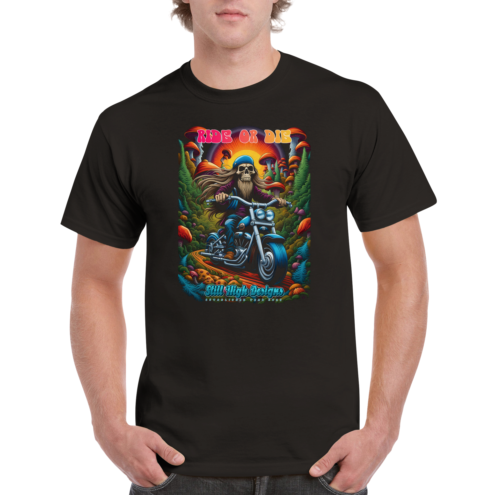 "Ride or Die Cruiser" Motorcycle Mushroom Graphic T-Shirt