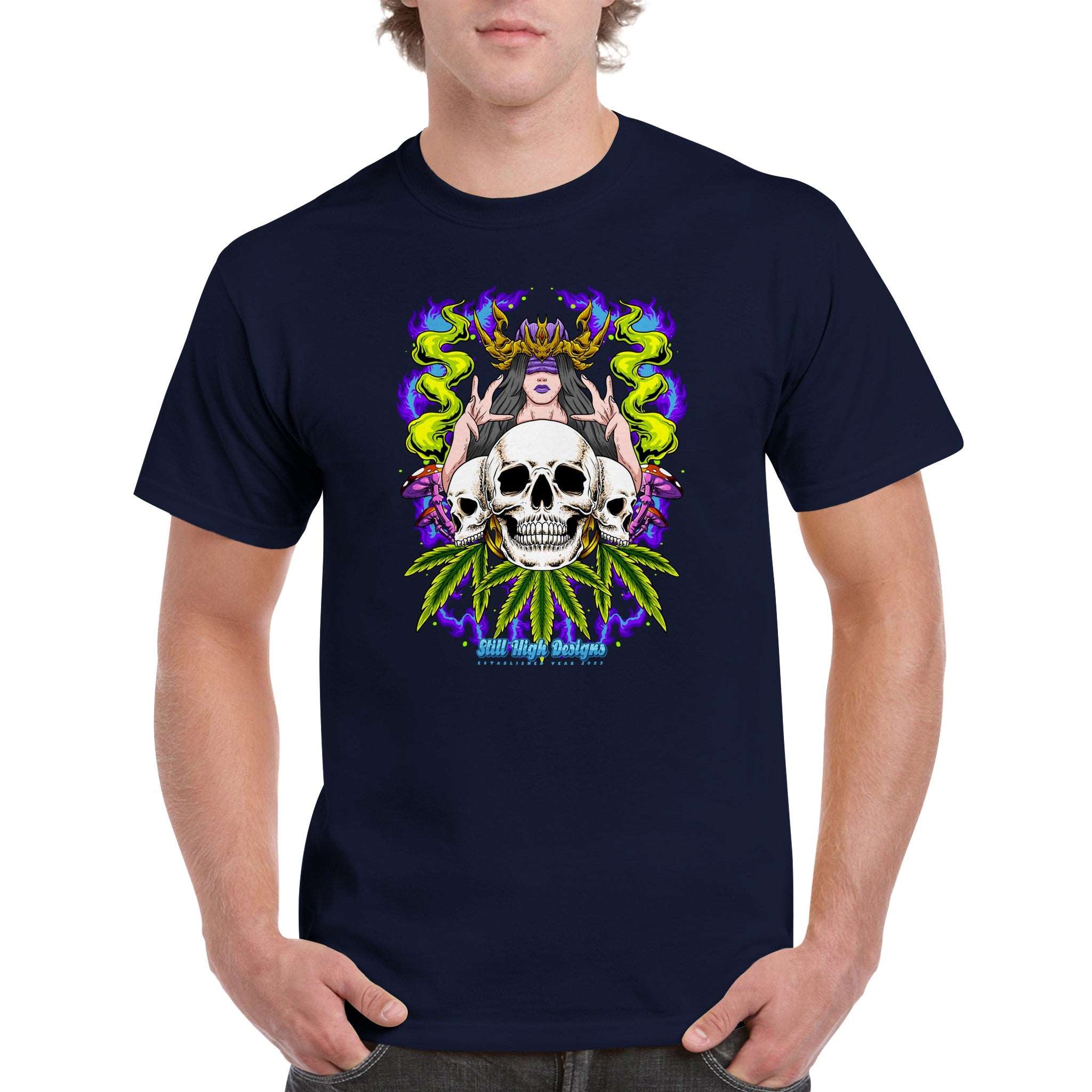 Mystic Woman Skull Mushrooms Cannabis Graphic T-Shirt