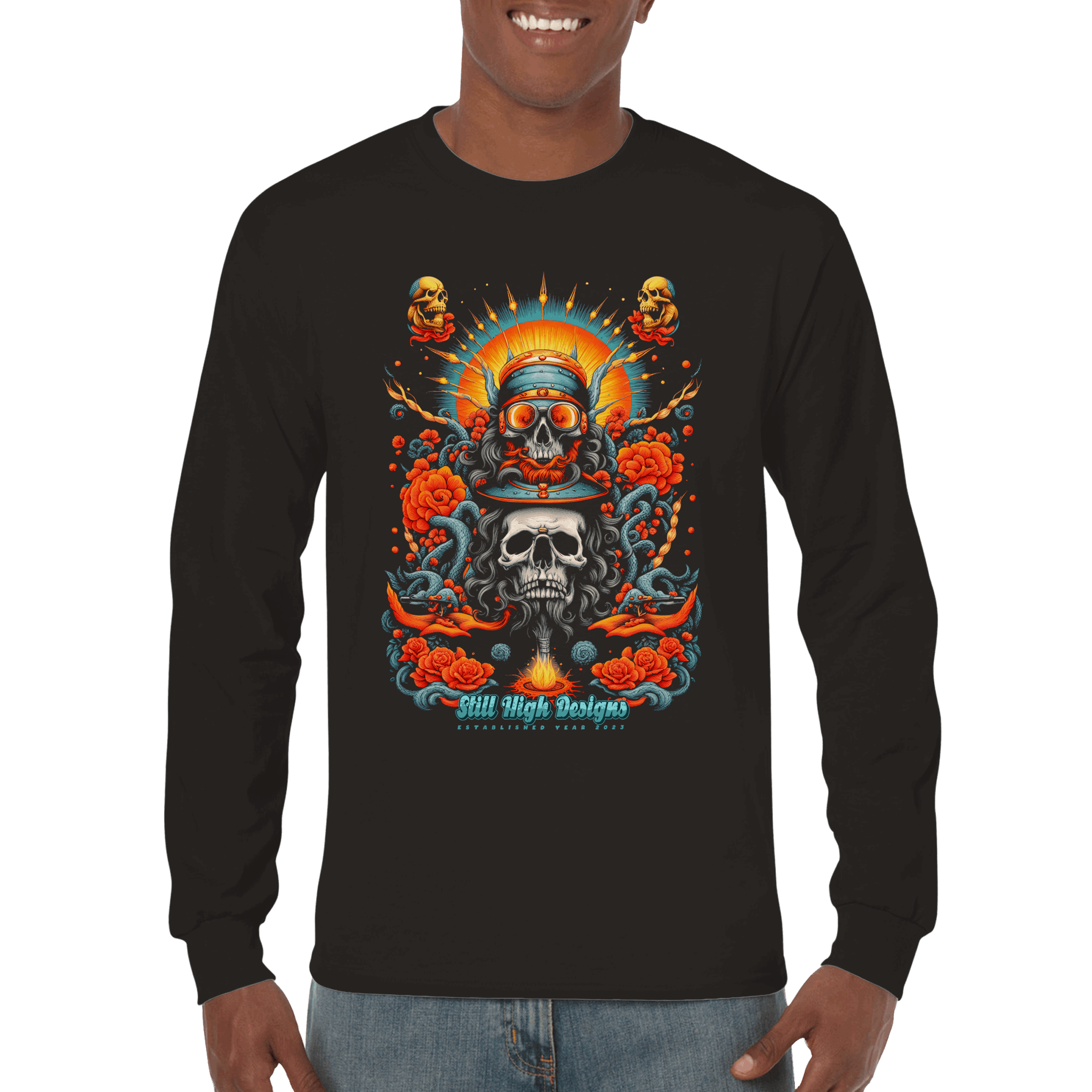 Skulls & Roses Sunburst Premium Graphic Long Sleeve