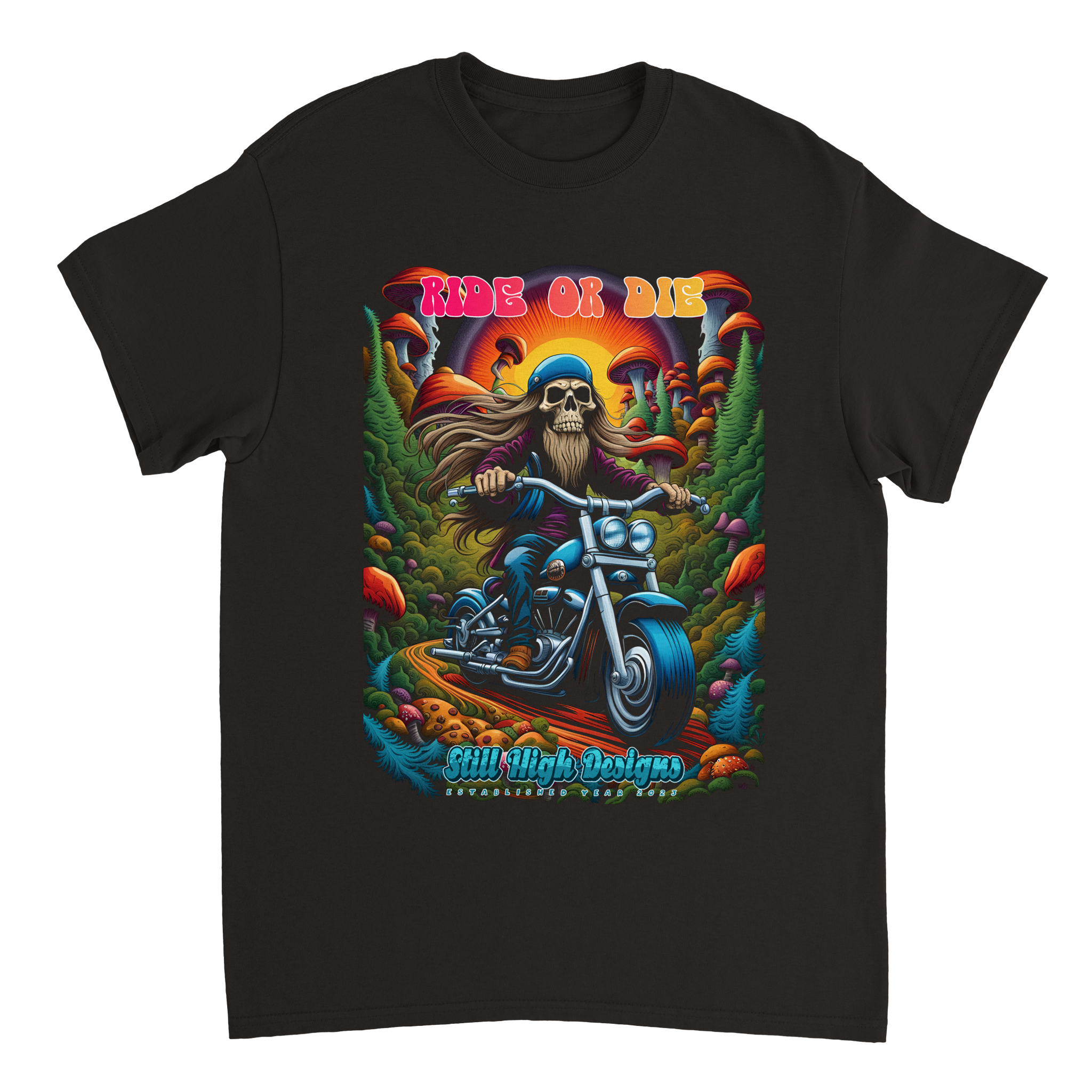 "Ride or Die Cruiser" Motorcycle Mushroom Graphic T-Shirt