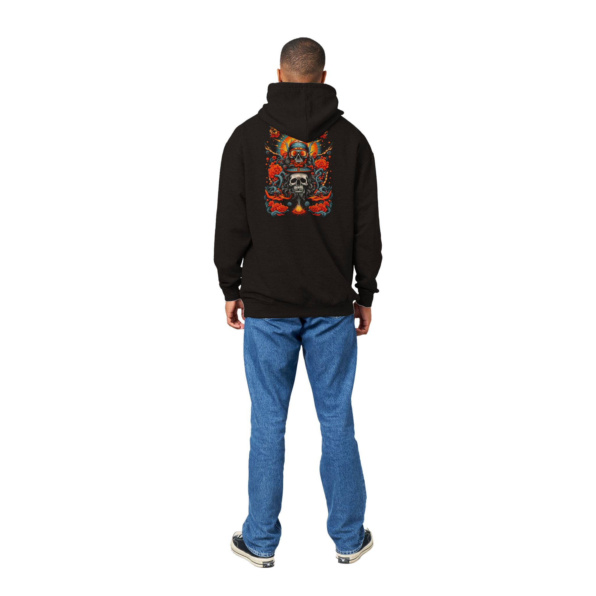 Skull & Roses Sunburst Premium Graphic Pullover Hoodie