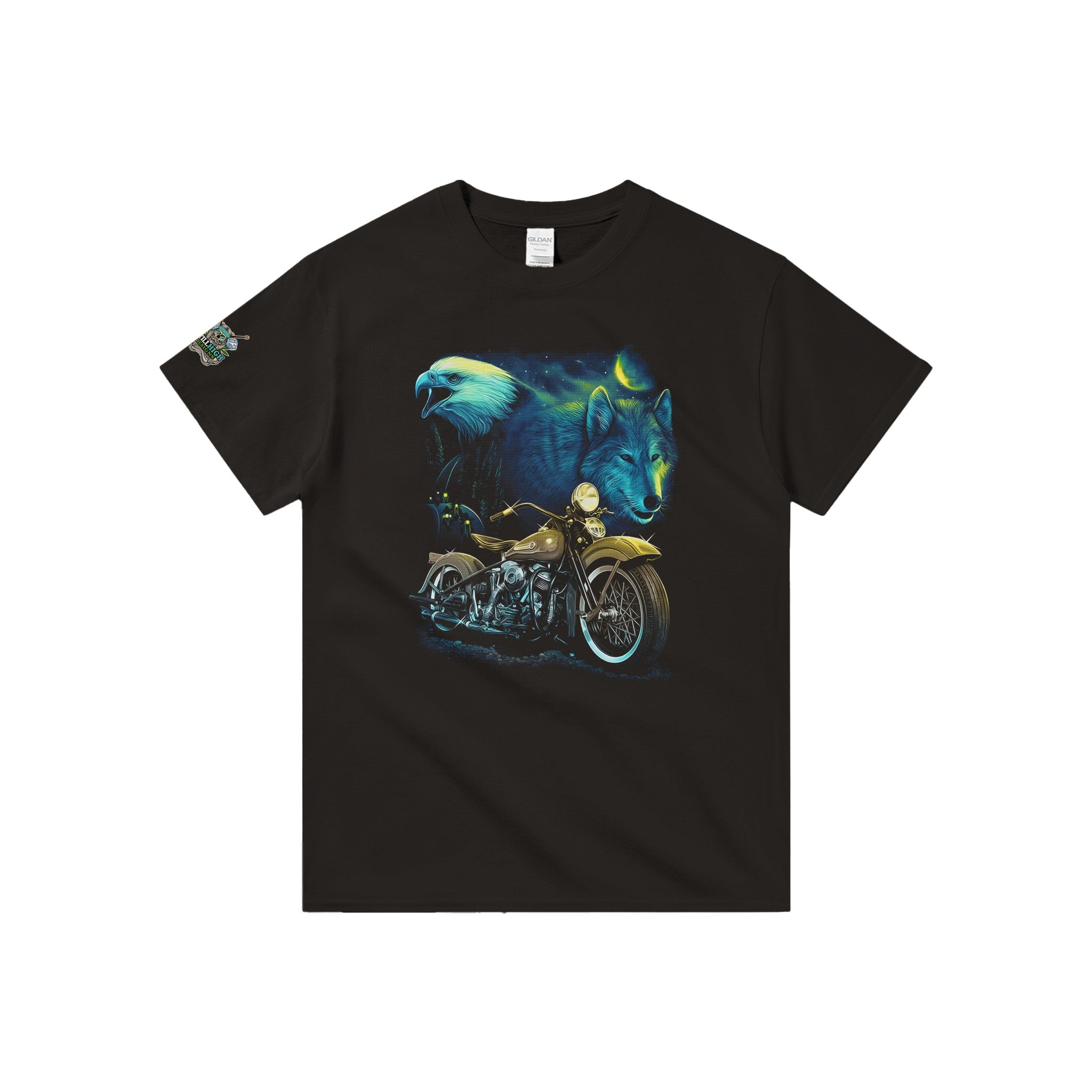 Eagle Wolf Motorcycle Graphic T-Shirt