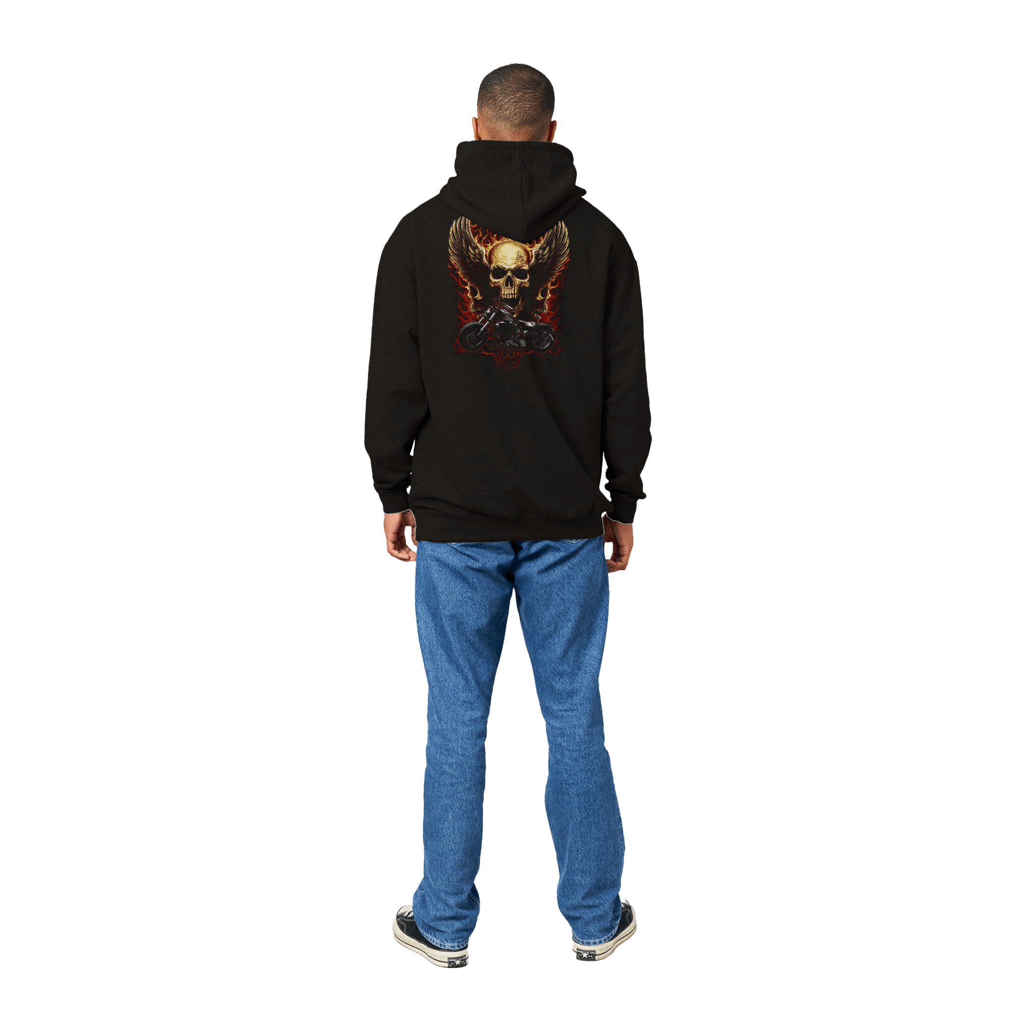 Skull Flames Motorcycle Premium Graphic Pullover Hoodie Skull Flames Motorcycle Premium Graphic Pullover Hoodie