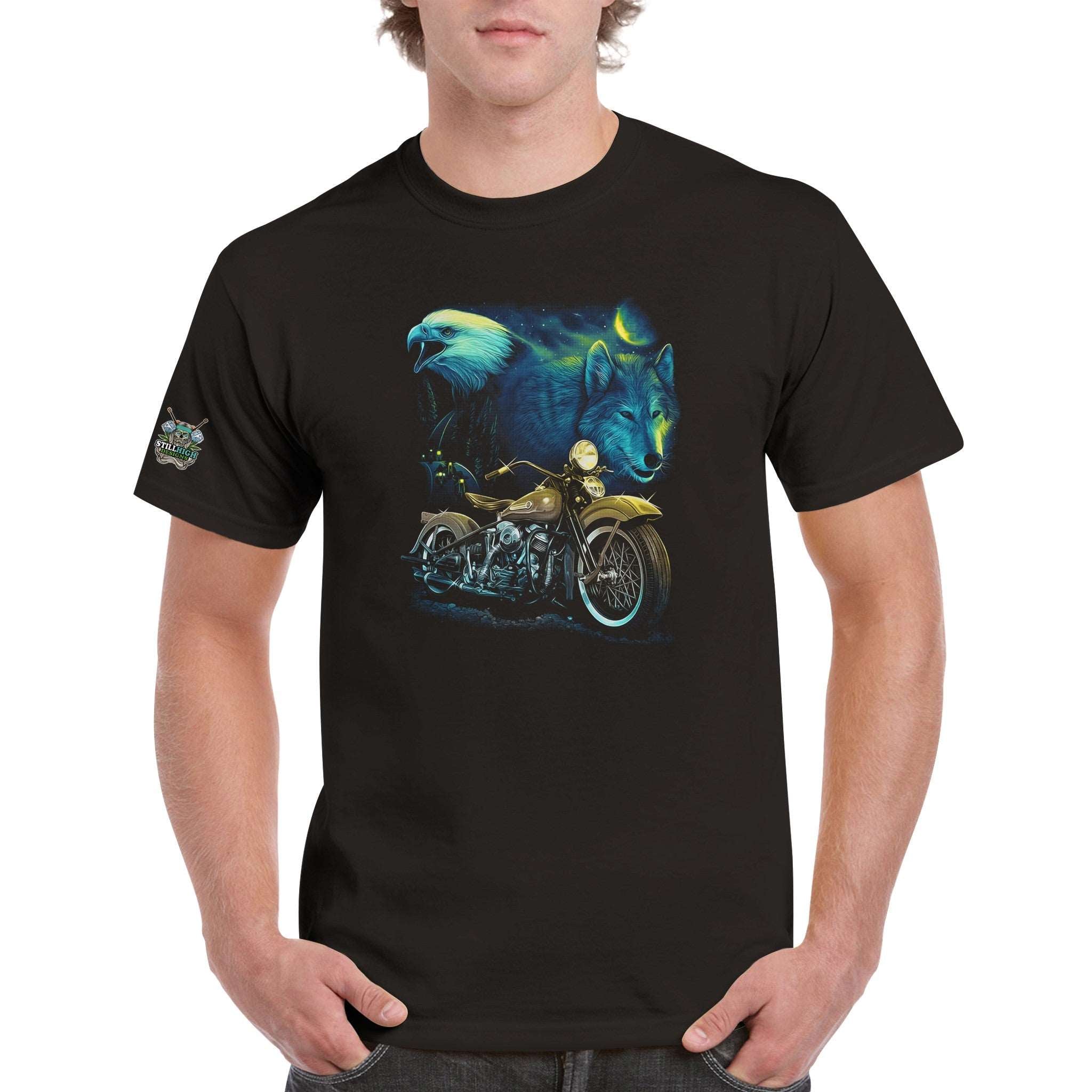 Eagle Wolf Motorcycle Graphic T-Shirt