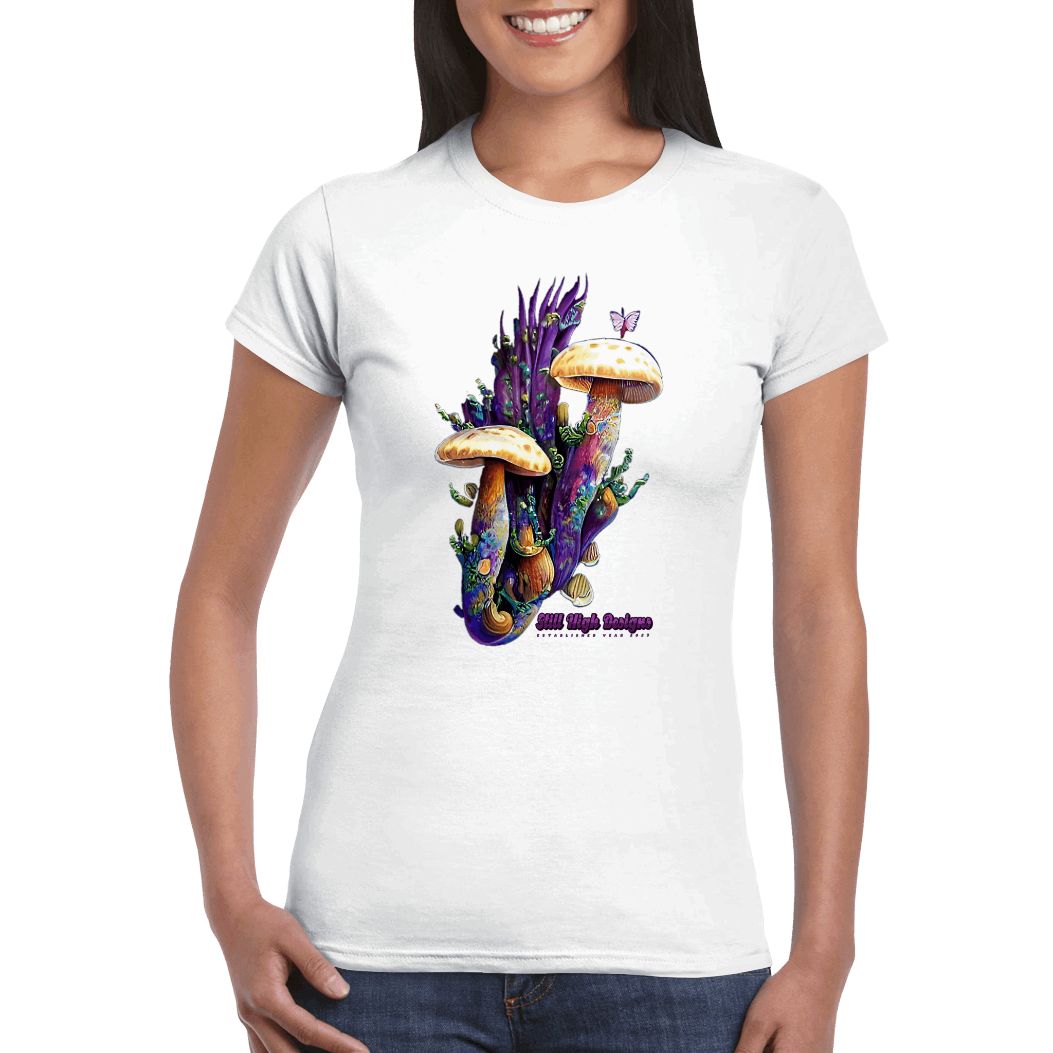 Purple Mushrooms Classic Womans Crewneck T-shirt