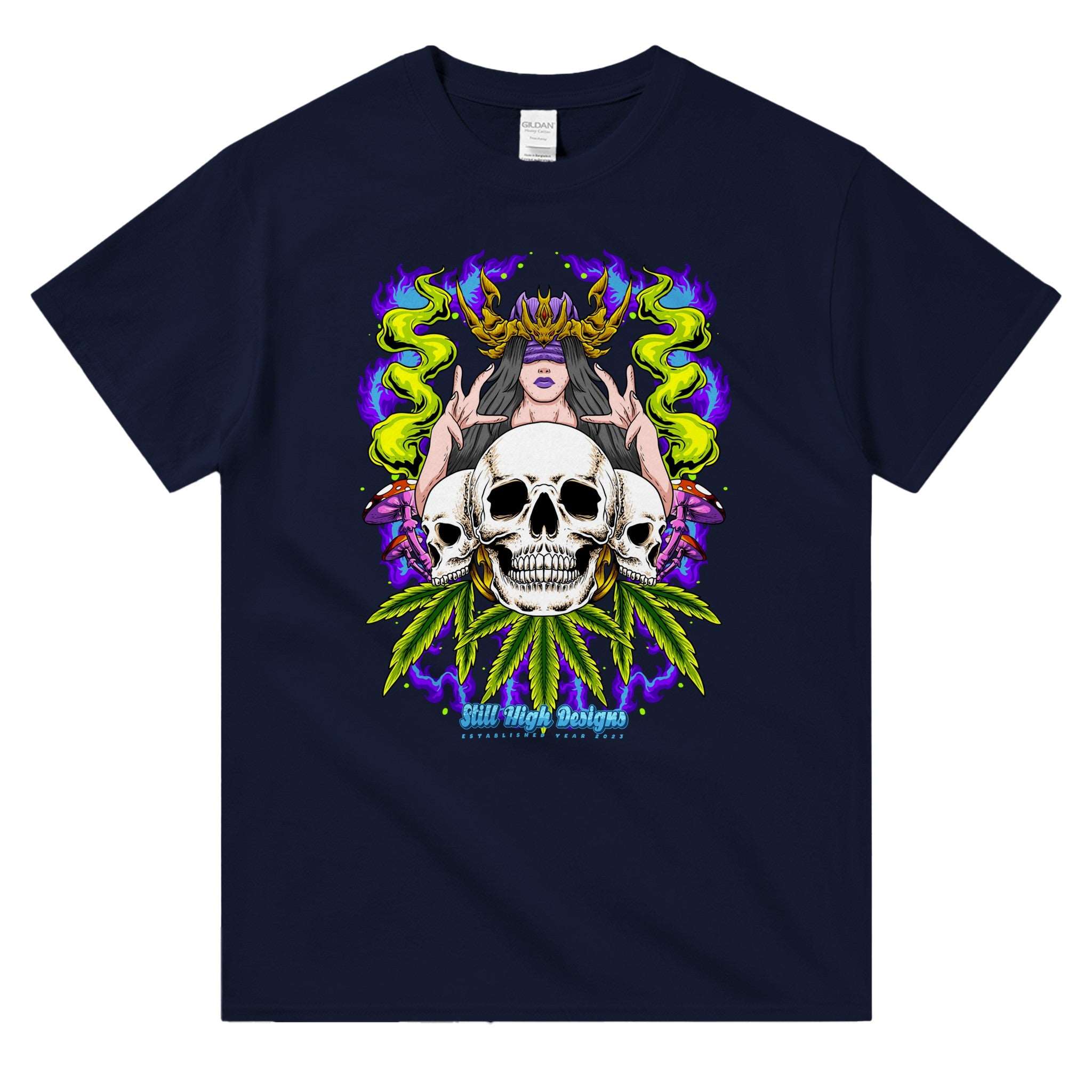 Mystic Woman Skull Mushrooms Cannabis Graphic T-Shirt