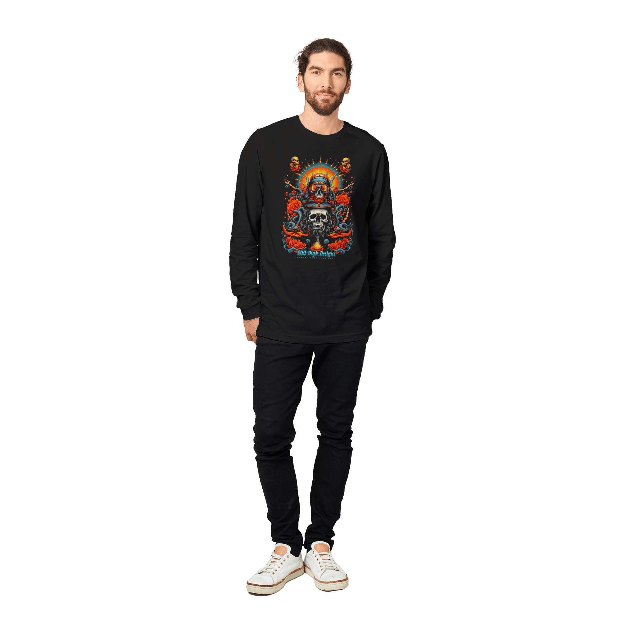 Skulls & Roses Sunburst Premium Graphic Long Sleeve